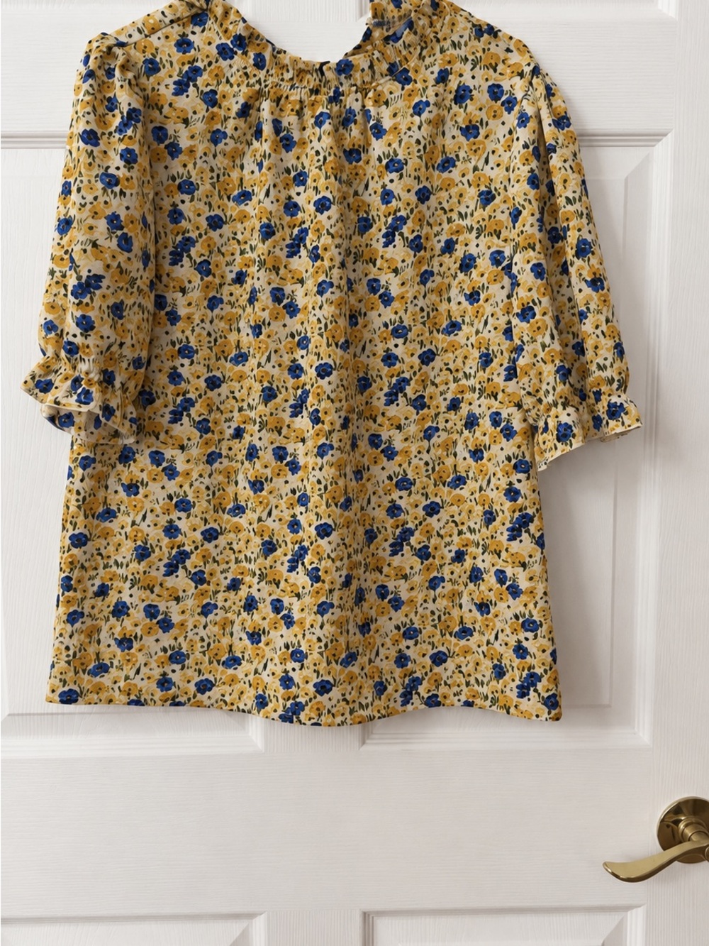 Women's Yellow Floral Puff Sleeve Blouse